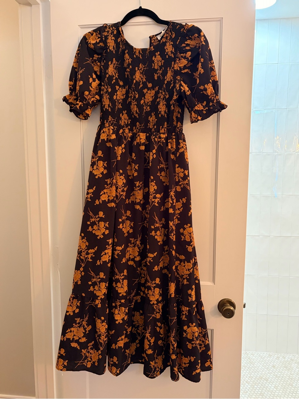 THML Black Maxi Dress with Orange Floral Print